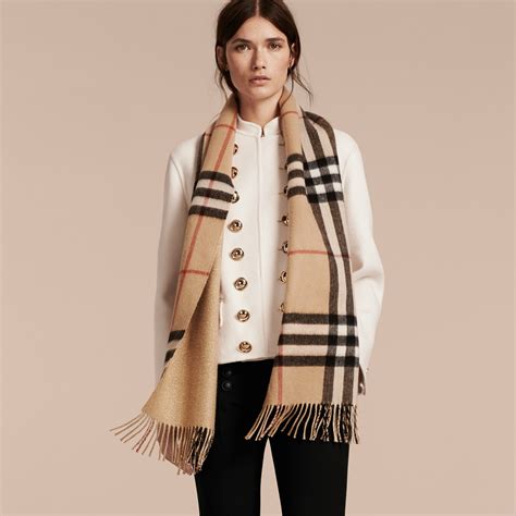 burberry check camel scarf|burberry check scarf wool fringe.